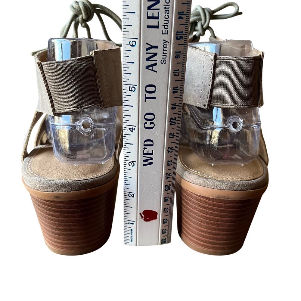 Torrid Block Heel Sandals Size 9.5W Wide Taupe Strappy Lace-Up Boho Prairie - Picture 5 of 9